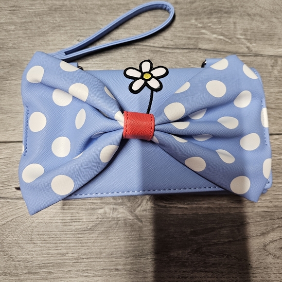 NWOT Loungefly×Disney Minnie Mouse Polka Dot Bow Crossbody Wristlet Wallet Blue - Picture 8 of 15